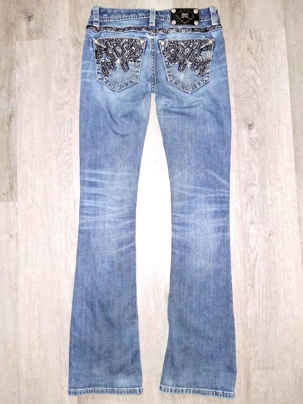 Miss Me Signature Bootcut Jeans Size 25 Rhinestone Bling Distressed Denim